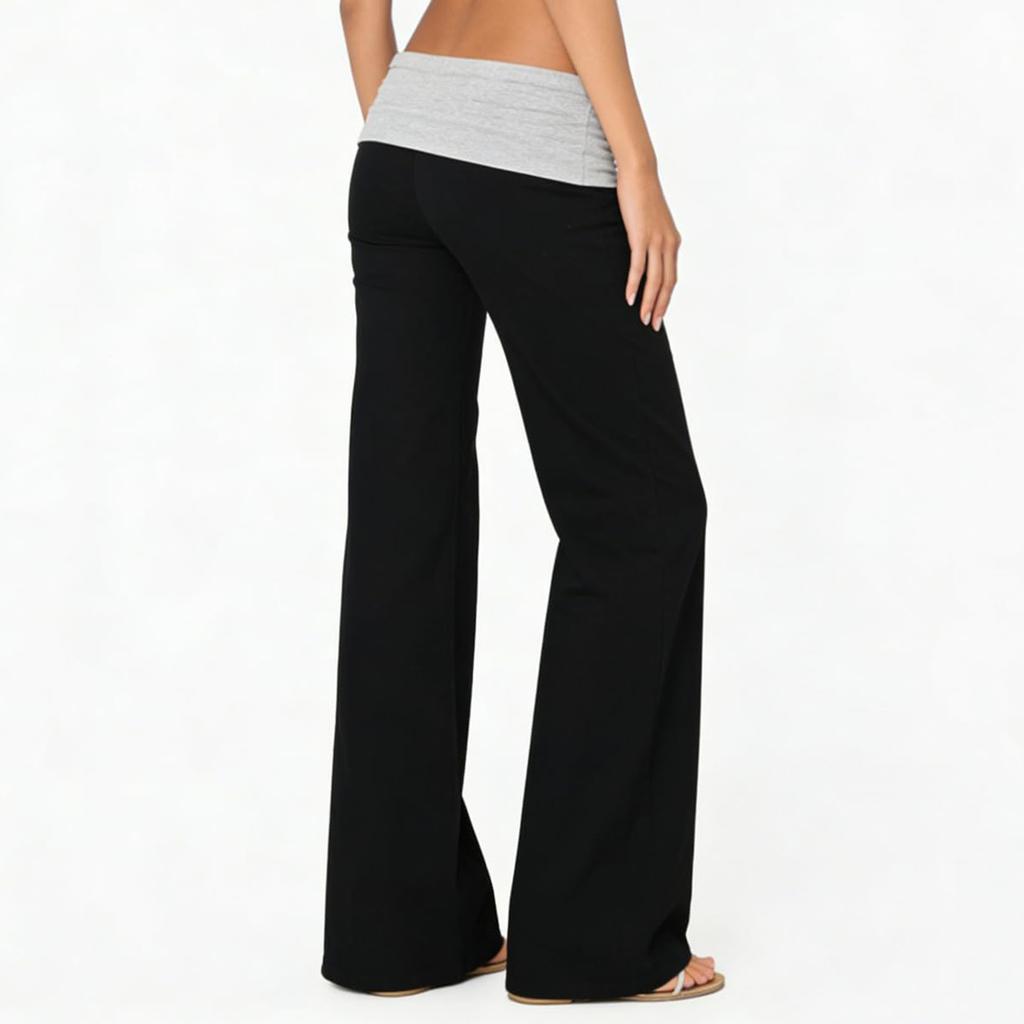 Pantaloni da donna a vita alta con risvolto stile yoga per donna, comodi pantaloni larghi da lounge per abbigliamento casual e sportivo