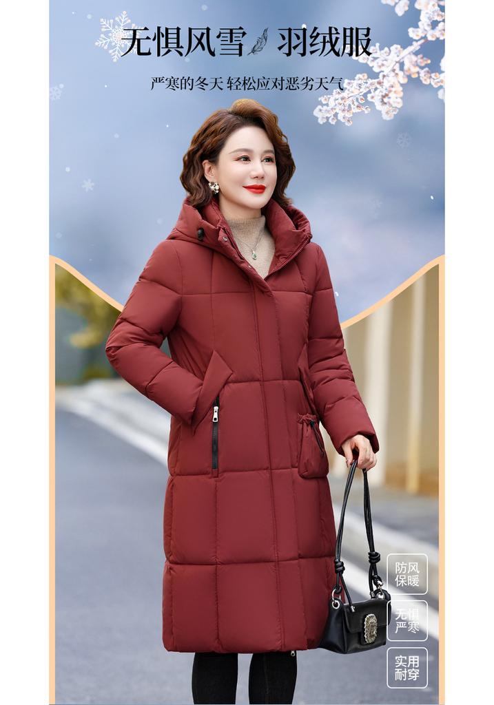Brand Medium and Long Down Jacket Women's Winter Fashion Middle-aged and Elderly Mother White Duck Down Warm Thickened Jacket Hooded Large Size
