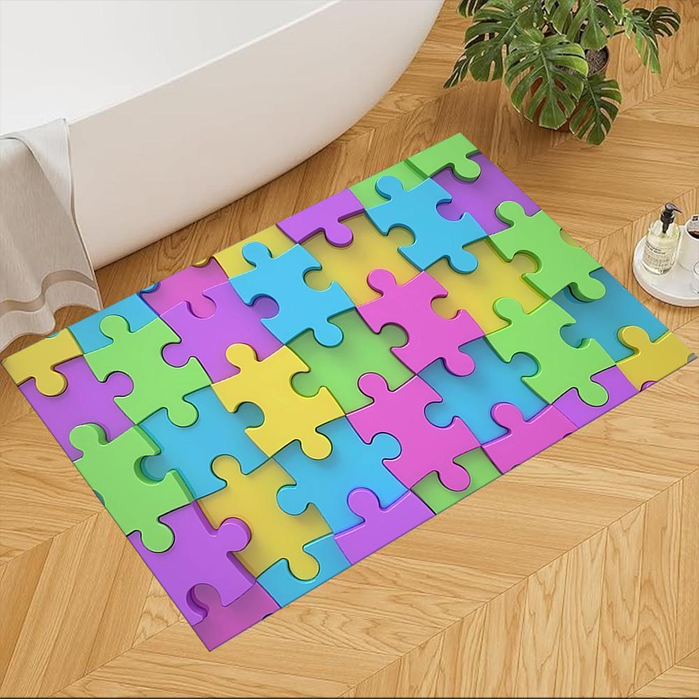Colorful Puzzle Pattern Background Non-Slip Home Carpet Design for Office Decor Living Room Bedroom Gift