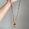 Fashionable Adjustable Necklace for Women Wood Bead Mushroom Pendant Rope Neckchain Bohemian Accessory