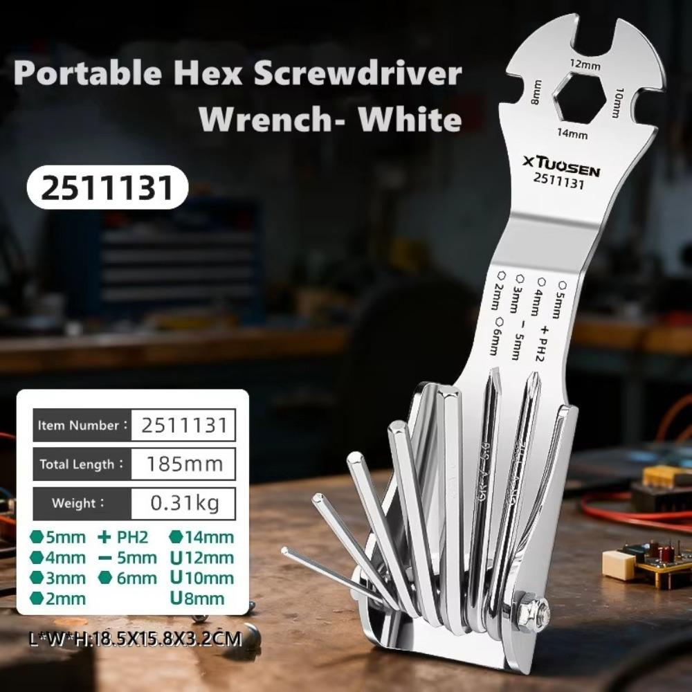 

11-in-1 Bicycle Repair Tool Folding Multi Function Folding Hexagonal Wrench Screwdrivers Carbon steel серебряный