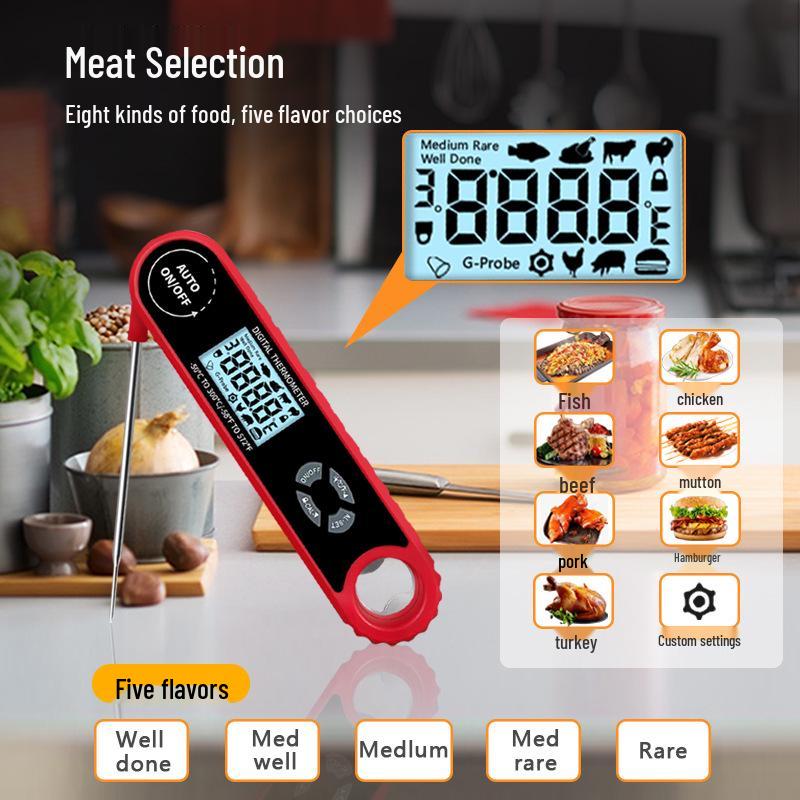 2024 Dubbelsond Vikbar Digital Kökstermometer - Självroterande BBQ- & Mattermometer