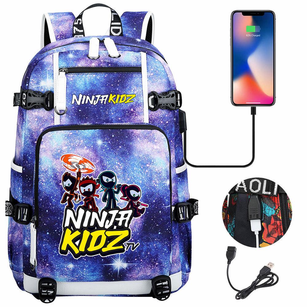 Print Kids Backpack with USB Charging Port, Teenagers School Bookbag, Lightweight Travel Daypack with Headphone Jack Anti-Theft Design
