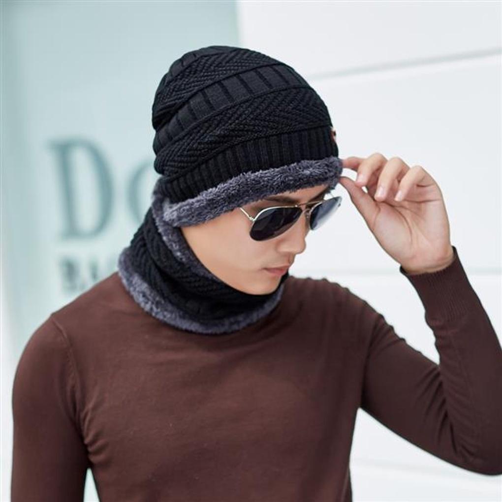 Neckwarmer Beanie Set (Black)/Fur Hat Beanie Winter Hat