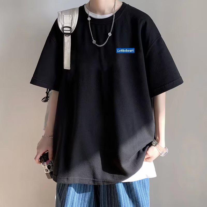 Men's Oversized Trendy Short-Sleeved T-shirt - American Style, Loose Fit, Plus Size Summer Top