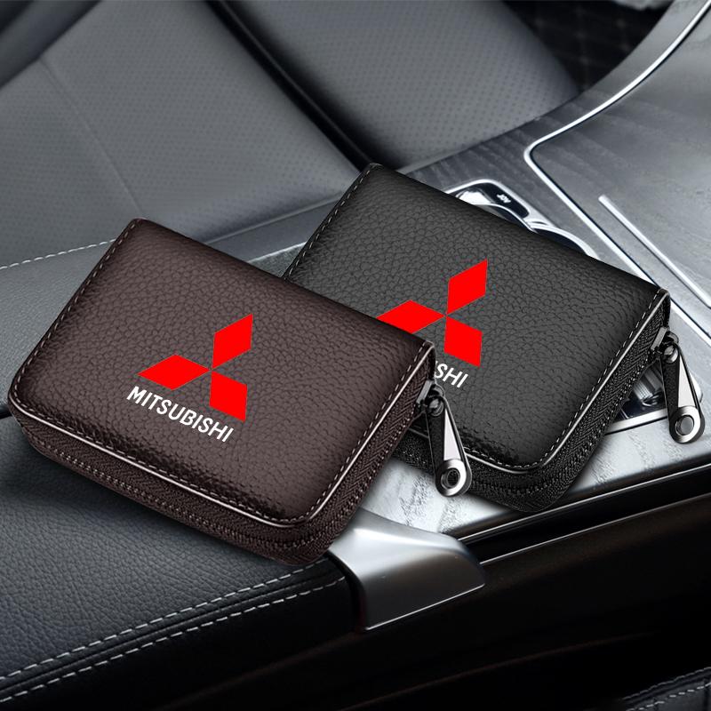 Genuine Leather Car Driver's License, ID Card, Bank Card Wallet For Mitsubishi Lancer 9 Ex Evo ASX L200 Colt Pajero Sport