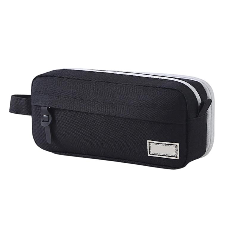 

High Capacity Pencil Case Waterproof Nylon Pencil Pouches Multi Compartments Big Capacity Pen Organiser Bag for Student small чорний