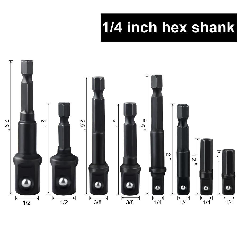 Set convertor priză cu 8 piese: Mâner hexagonal de 1/2, 1/4, 3/8 inch cu conexiune cu bile