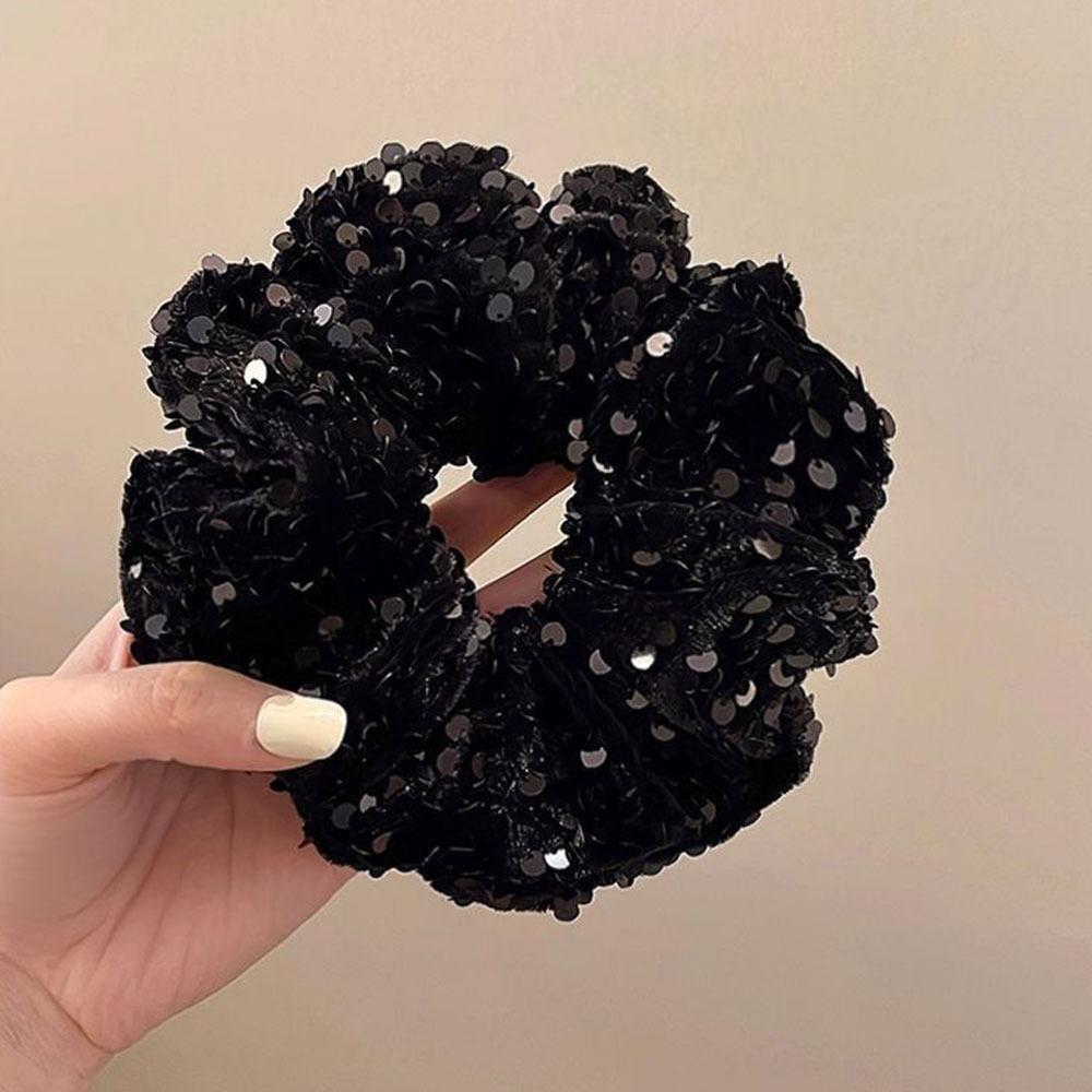 Black and Silver Elastic Hair Tie Sequin Party Hair Accessories Elegant Ponytail Holder  for Women