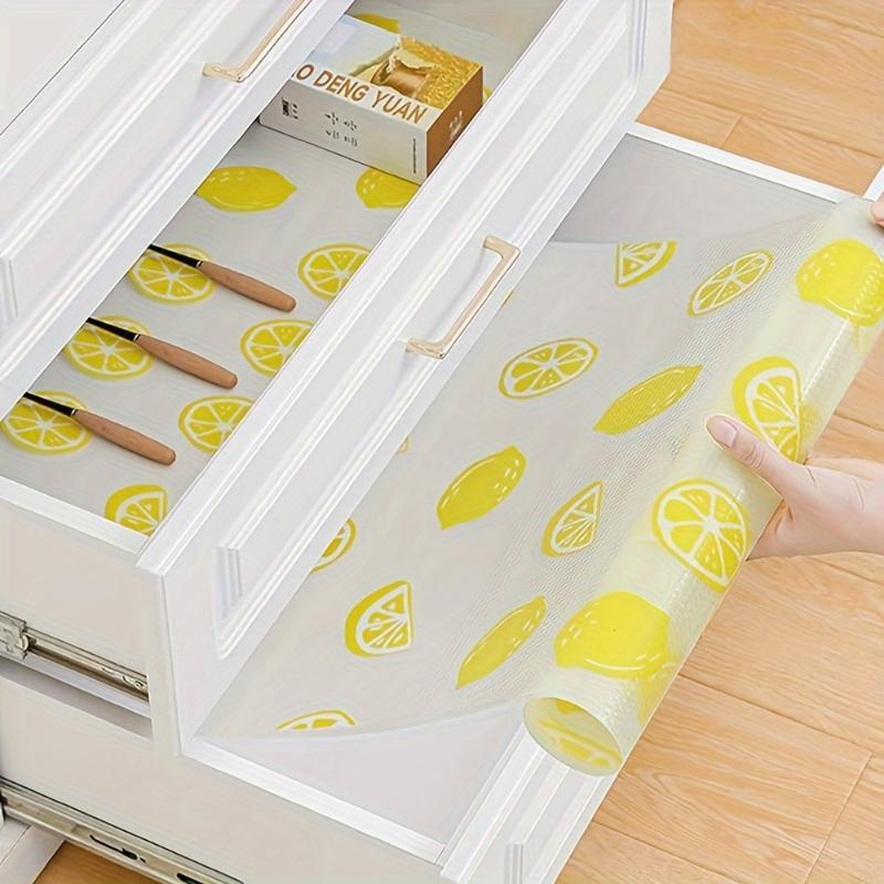 Non Adhesive Waterproof Drawer Liner With Cute Lemon Print Cuttable For Cabinets Wardrobes Shoe Racks Shelves