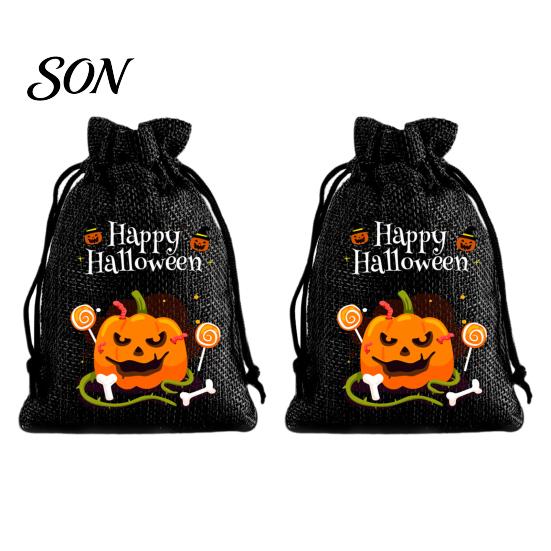 Lightweight Candy Carriers 2Pcs Halloween Pumpkin Drawstring Bags for Treats, Retro Burlap Pattern Party Favors Trick or Treat Bags, Portable