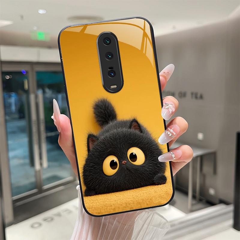 Cute Cartoon Cats Flower Case For Xiaomi Mi 9T Redmi K20 Pro Poco F2 Tempered Glass Phone Case Protective Back Cover Hard Shell