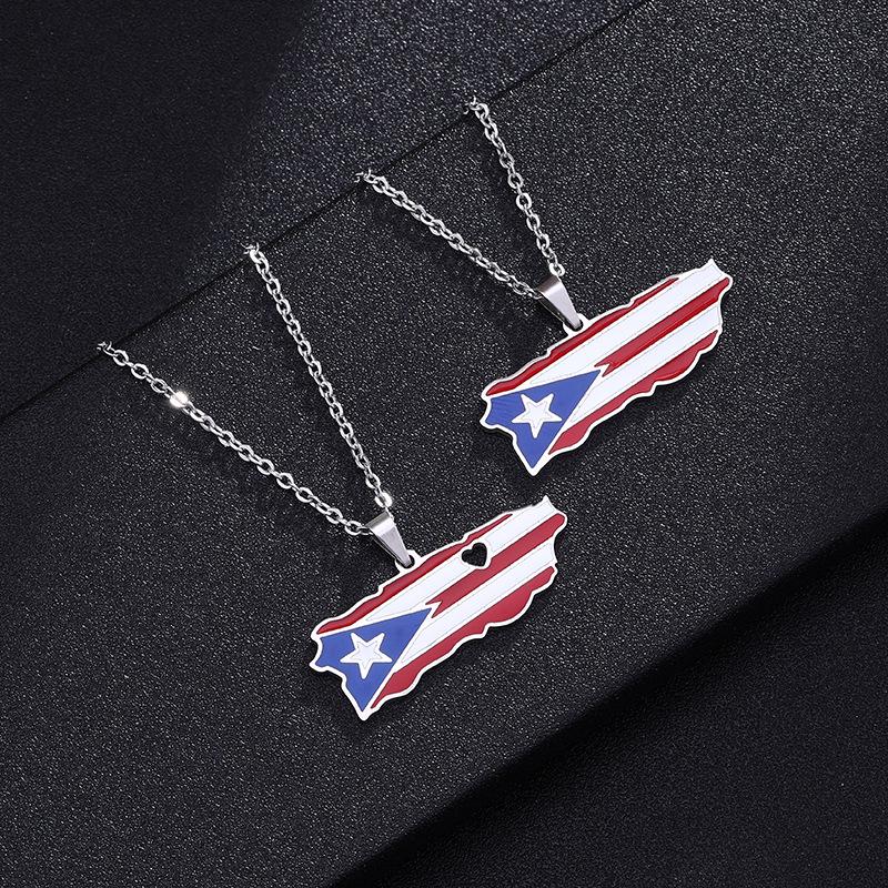 Stainless Steel Puerto Rican Heart Pendant Necklace for Men and Women
