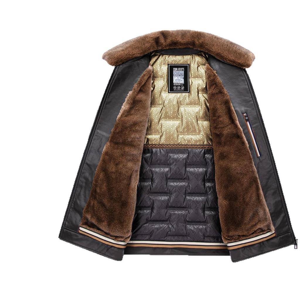 Men's 2025 Winter PU Leather Jacket with Detachable Fur Collar – Thick, Warm, and Casual Dad's Wear