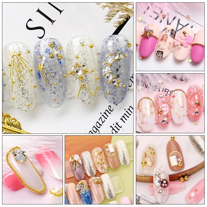 6 Grid Small Steel Ball Nail Art Jewelry Metal Gold Silver Rose Gold Nail Art Steel Ball Small Nail Art Jewelry Mixed