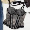 Mesh Lace Corset Transparent Crop Tops Fashion Suspender Vest  Burlesque