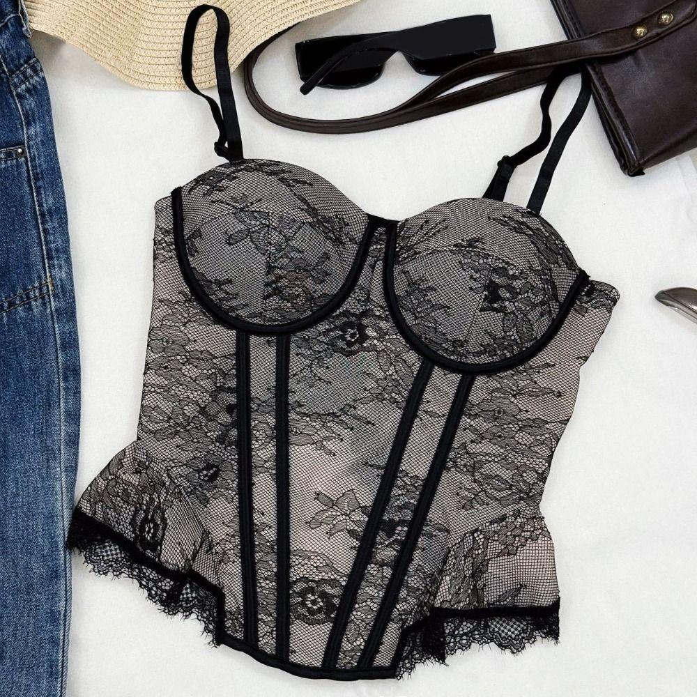 Mesh Lace Corset Transparent Crop Tops Fashion Suspender Vest  Burlesque