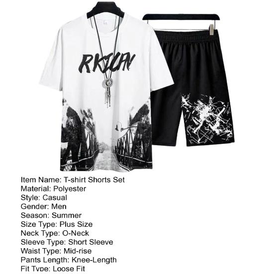 Summer Tracksuit Fashion O-Neck Quick Drying T-shirt Shorts Set Men Loose T-shirt Shorts Jogger Outfit Sportswear Suit Streetwear
