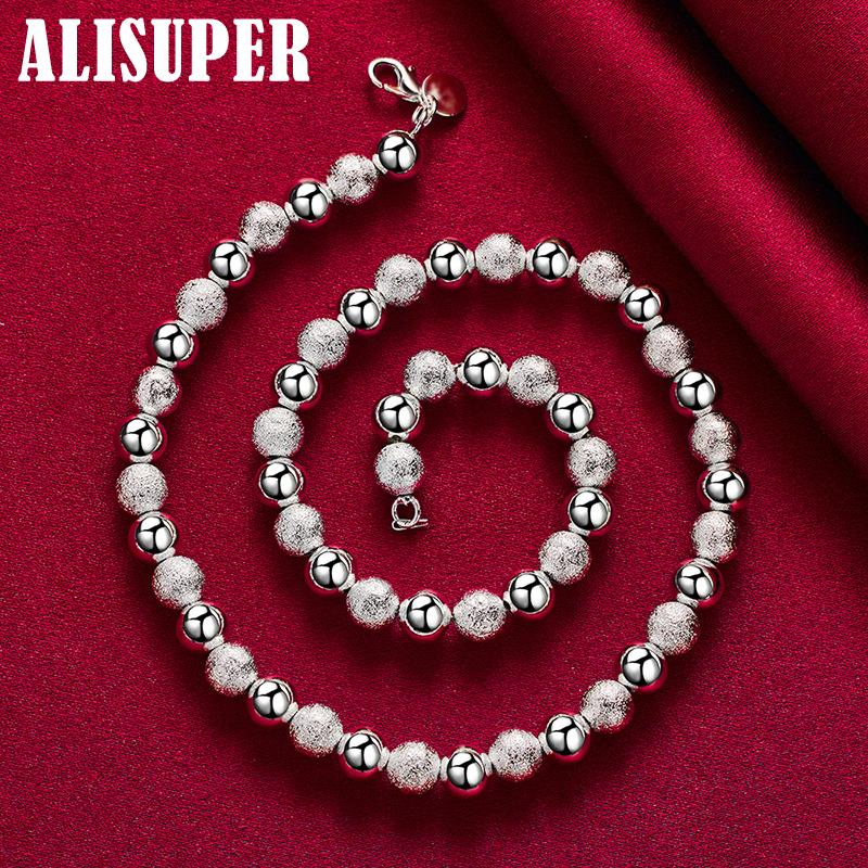 Halskette aus 925er-Sterlingsilber, 8 mm, Kugelkette, matt, glatt, Schmuck