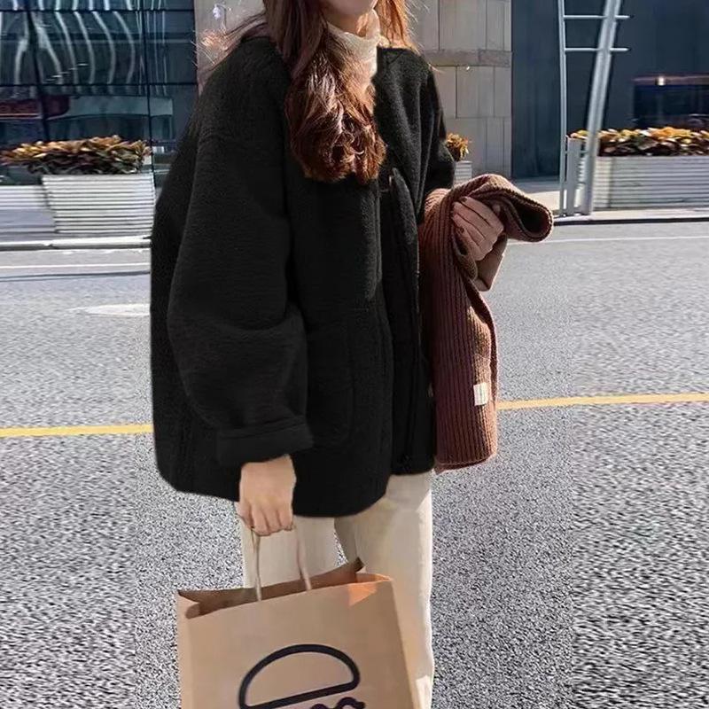 Women's Plus Size Retro Loose Street Jacket - Lambswool Feel, Cozy Autumn/Winter Coat, American Lazy Style