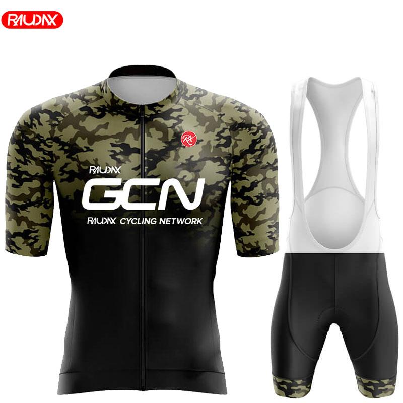 RAUDAX GCN 2025 Men Short Sleeve Cycling Set Ropa Ciclismo Hombre Summer Cycling Clothing Triathlon Bib Shorts Suit Bike Uniform