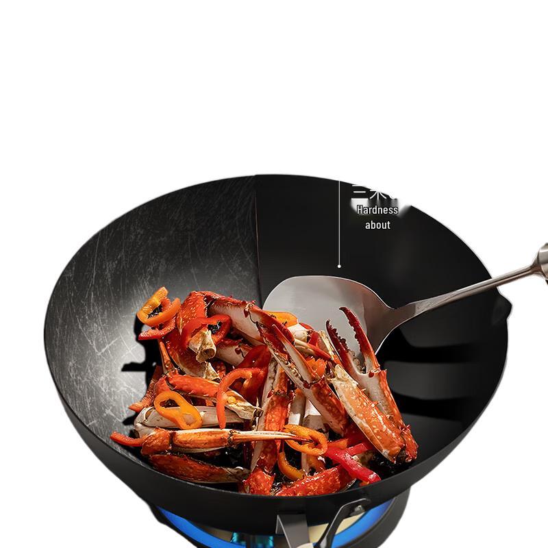 Sanhe 32cm Uncoated Nitrided Wrought Iron Wok with Spatula