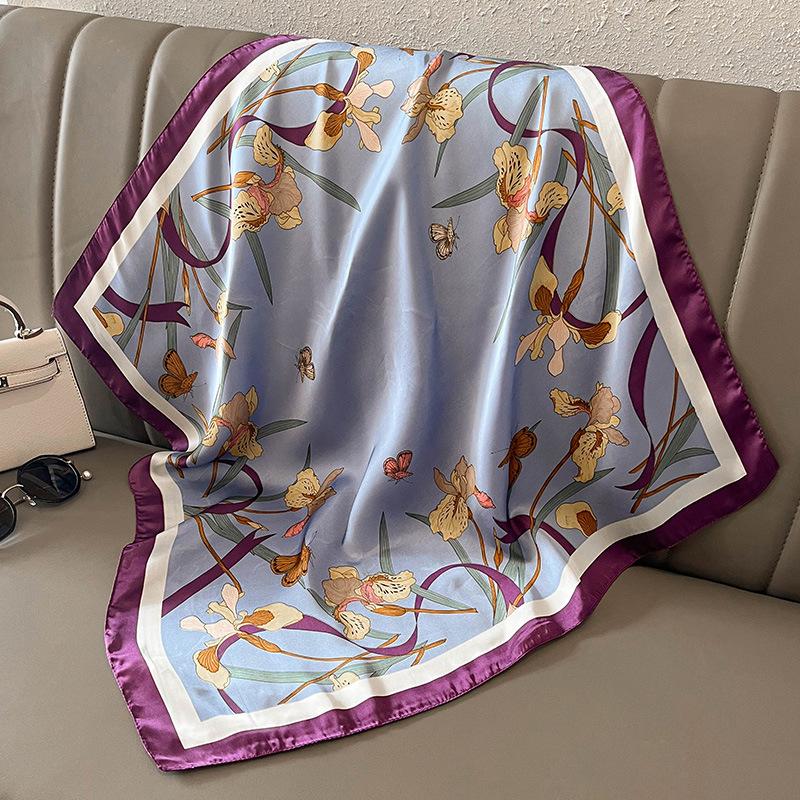 Elegant Skinny Silk Square Scarf Women Floral Print Foulard Neckerchief Head Hijab Bandana Bag Ribbon Lady Soft Satin Hairband