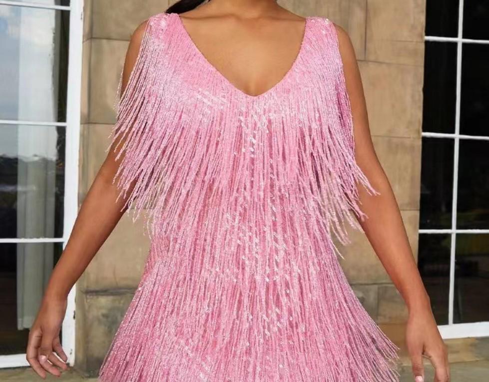 Low-Cut V-Neck Sexy Tassel Pencil Midi Dress