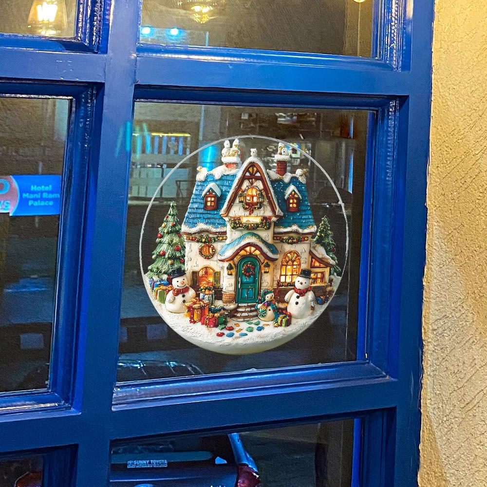 Cartoon Dream Christmas House Snowman Gift Home Glass Window Decoration Stickers