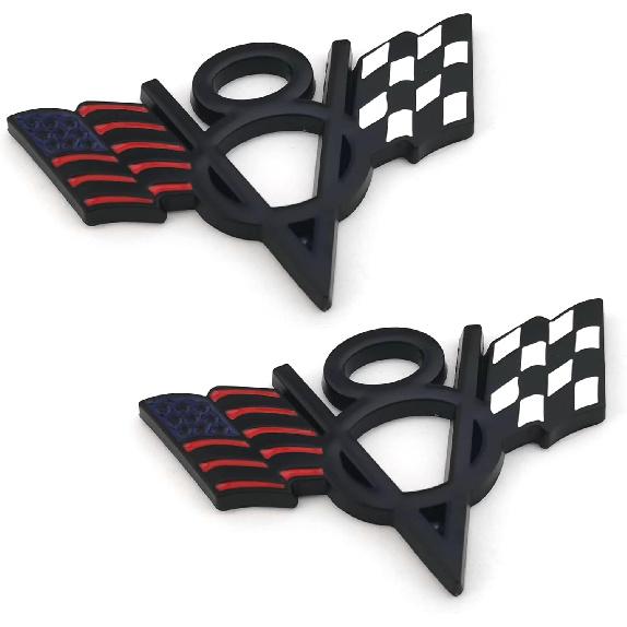 PTDecals 2 Pcs Silver Metal US Flag F1 Racing V8 Symbol Emblem Sticker Badge Vehicle Auto Car Trunk Tailgate Boot Bumper Decocation Decal