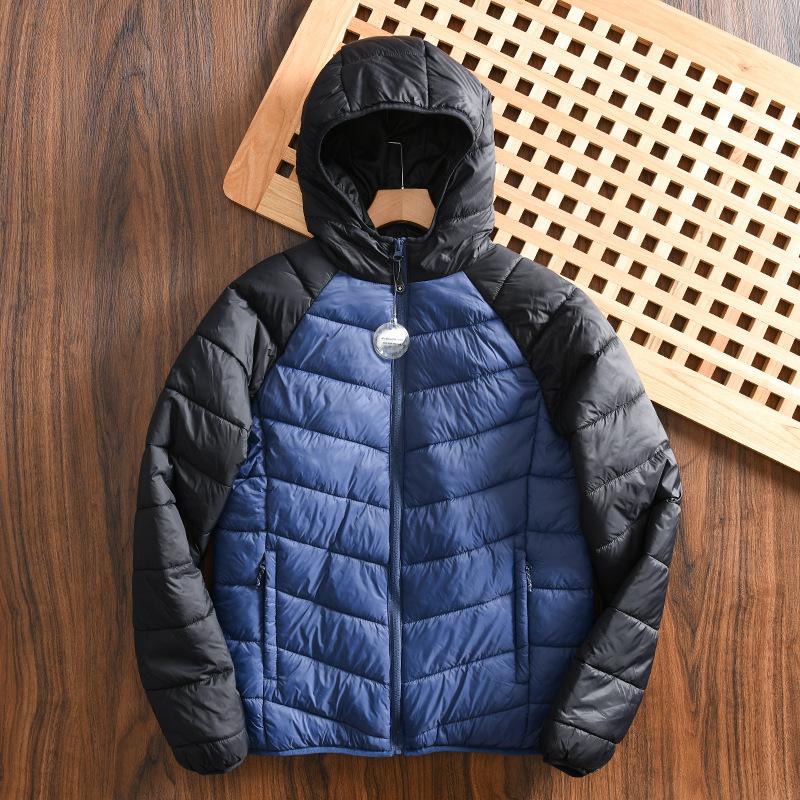 

Light Weight Jacket Men Feather Hooded Coat Light Coats Padded Zipper Parkas Autumn Winter Large Size XS темно-синього кольору