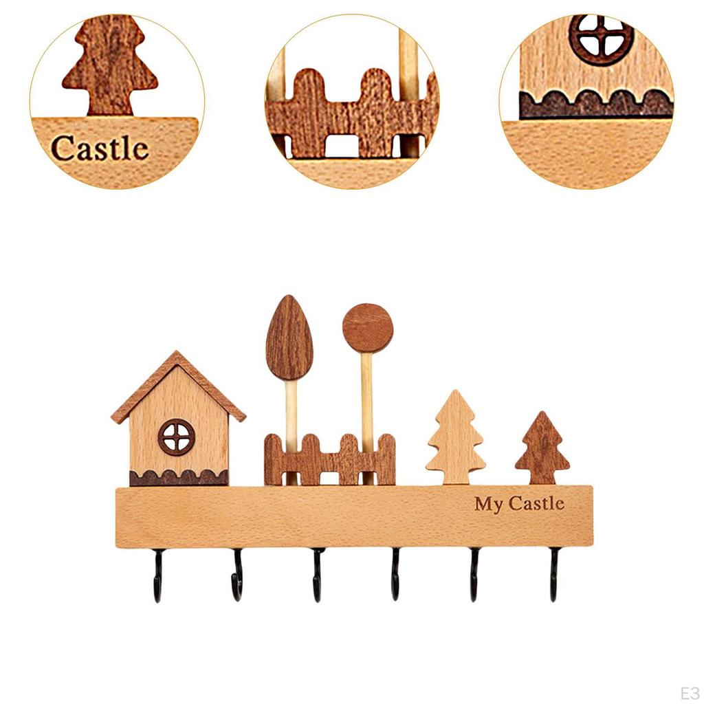 Wooden Key Holder Hat Rack 6 Hooks, Wall Hanging Nordic Rustic Mounted Hanger for Entryway
