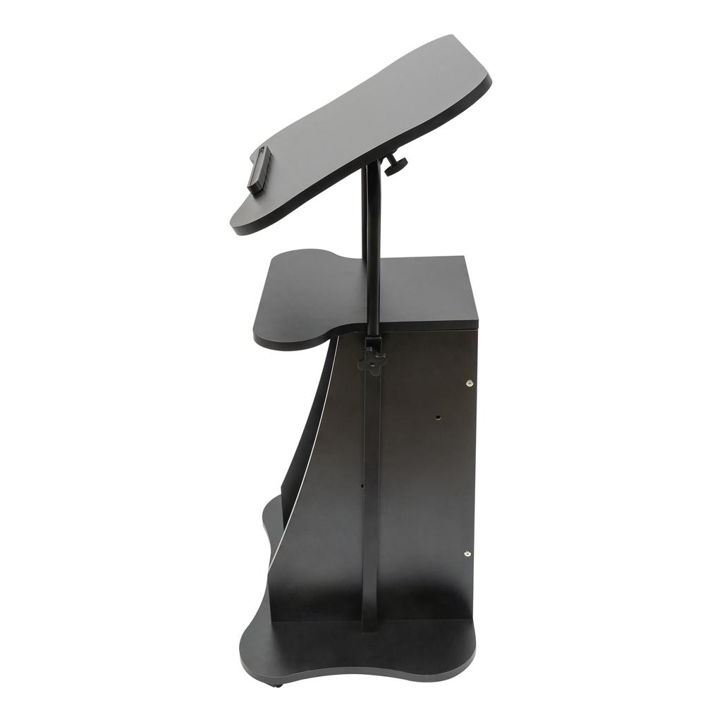 Mobile Laptop Podium, Height Adjustable Sit To Stand Desk with Tilting Desktop & Storage Cabinet, Ergonomic Rolling Lectern Cart