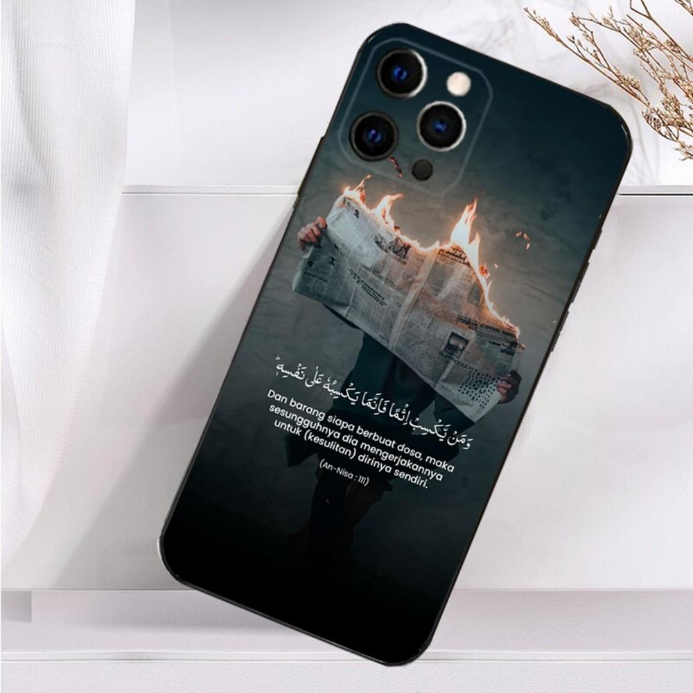 Arabic Quran Quotes Phone Case For iPhone 16,15,14,13,12,11 Plus,Pro Max,XS,X,XR,SE,Mini,8,7 Soft Silicone Black Cover