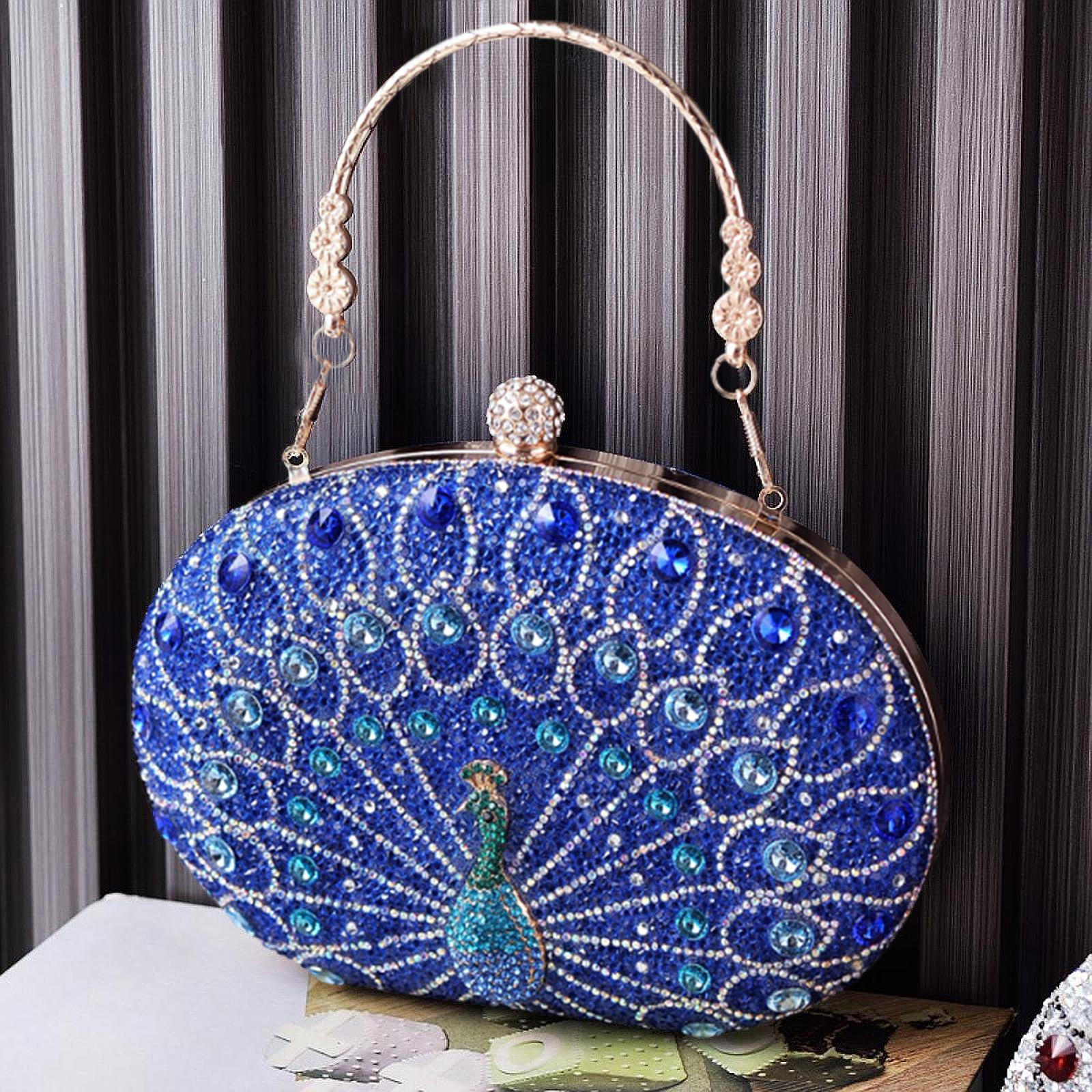 

Сумочка с узором «павлин», повседневные вечерние сумки для женщин, для путешествий, помолвки, выпускного вечера синий