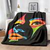 1pc Vibrant Pop Art Oversized Flannel Throw Blanket 2X2 3 Meters, Soft Coral Flannel, Black Base with Colorful Abstract Face Design, Cozy for Bed, Sof