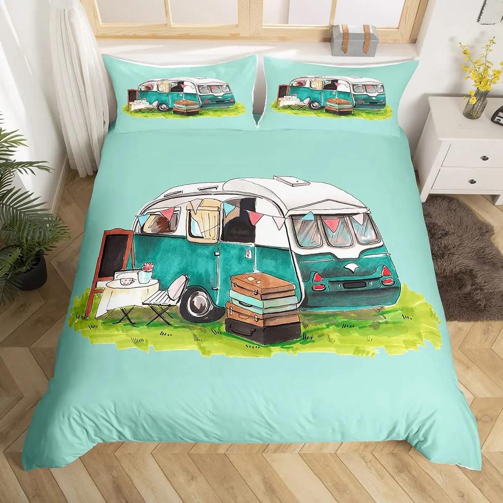 Copripiumino per Camper Auto Cartone Animato Campeggio Per Bambini Ragazzi Ragazze Regali Giocattolo Campo Viaggio RV Copripiumino Decorazioni Camera da Letto Queen
