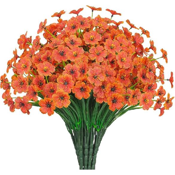 Outdoor Artificial Flowers 21 UV Resistant Bundles Fake Flower Plastic Plants Faux Silk Flowers Porch Hanging Garden Porch Window Box Decorating