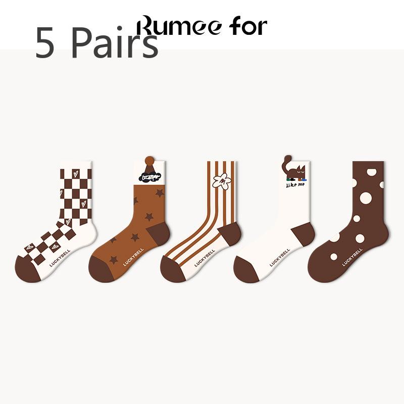 5 Pairs of Female Spring and Summer Trend Cartoon Tube Socks