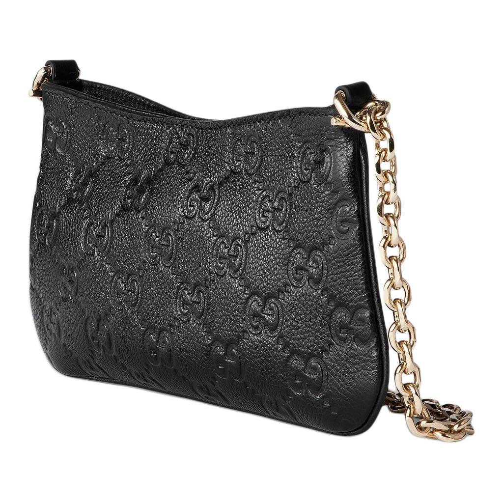 Gucci GG Emblem Logo Embossed Pebbled Leather Mini Crossbody Bag Women bags Black 815278-AAEEM-1000