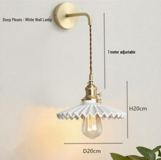 Nordic Inspired Japanese Brass & Pleated Ceramic Pendant Lamp for Restaurant, Bedroom or Dining Table