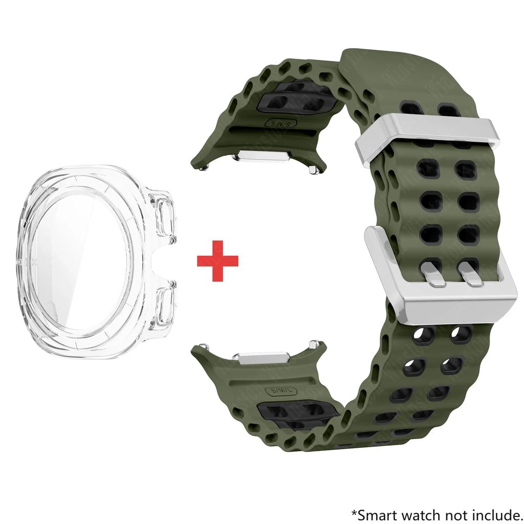 Glass+Case+Band For Samsung Galaxy Watch Ultra Strap 47mm Sport silicone Bracelet for Galaxy Watch Ultra 7 47 Strap Accessories