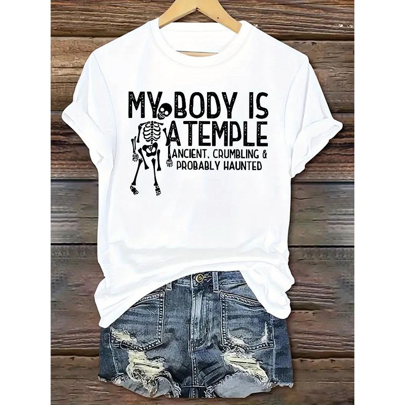 

Женская модная футболка, футболка с принтом и круглым вырезом, повседневная женская футболка с коротким рукавом и круглым вырезом S белый