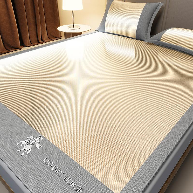 Machine Washable 3-Piece Ice Silk Cooling Mat Set with 2 Pillowcases, Breathable Summer Bed Sheet for Home Dorm, Soft Fitted Sheet