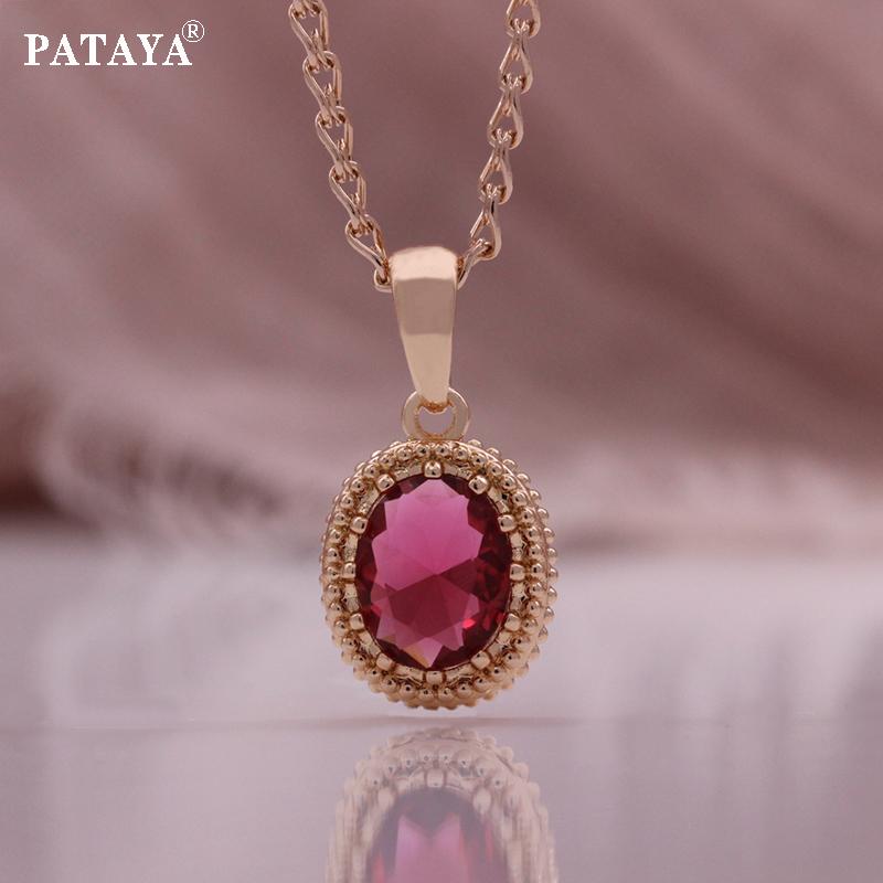 PATAYA 585 Rose Gold Farbe Klassische Rose Rot Künstliche Zirkon Ohrring Ring Anhänger Halskette Kombination Set