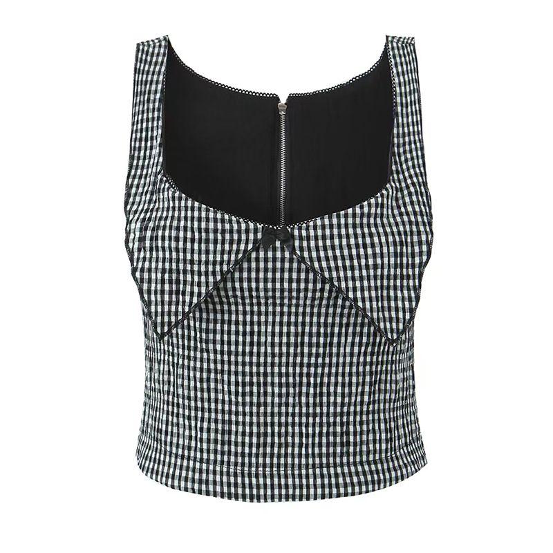 

Vichy Style Miaou American Style Sexy Skinny Slimming Plaid Small Sling + Asymmetrical Skirt Two-piece Set Black and white lattice vest L