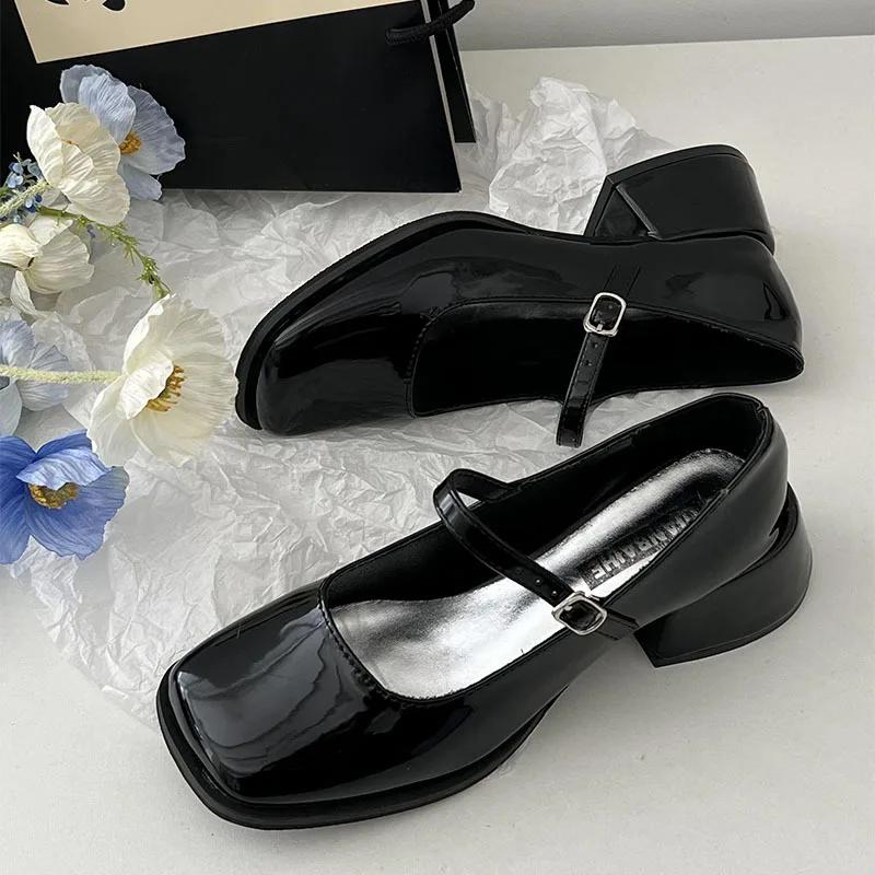 Fashion Women's High Heel Mary Jane Shoes 2025 Spring and Autumn New British Style Square Toe Thick-heeled Pumps for Women Zapatos Mujer