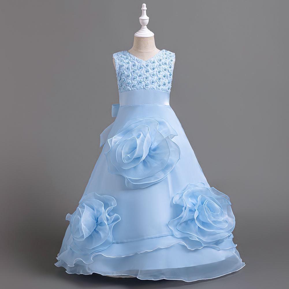 Girls' Long Dresses Big Flower Small Pearl Princess Dresses Walking Host Party Dresses Skirts 8623  Little Girl's Favourite Dress Dresses