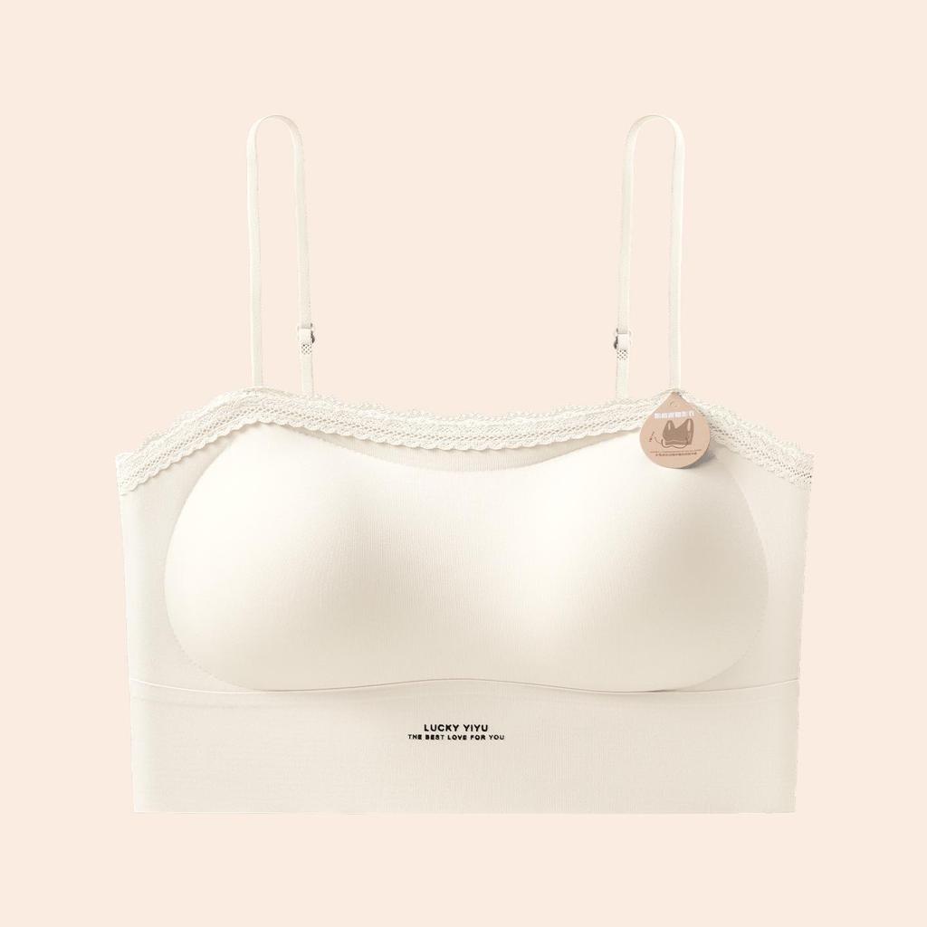 Summer Seamless Lace Trim Push-Up Bandeau Bra – Wire-Free, Strappy, Anti-Exposure, Sweet Beautiful Back Design.