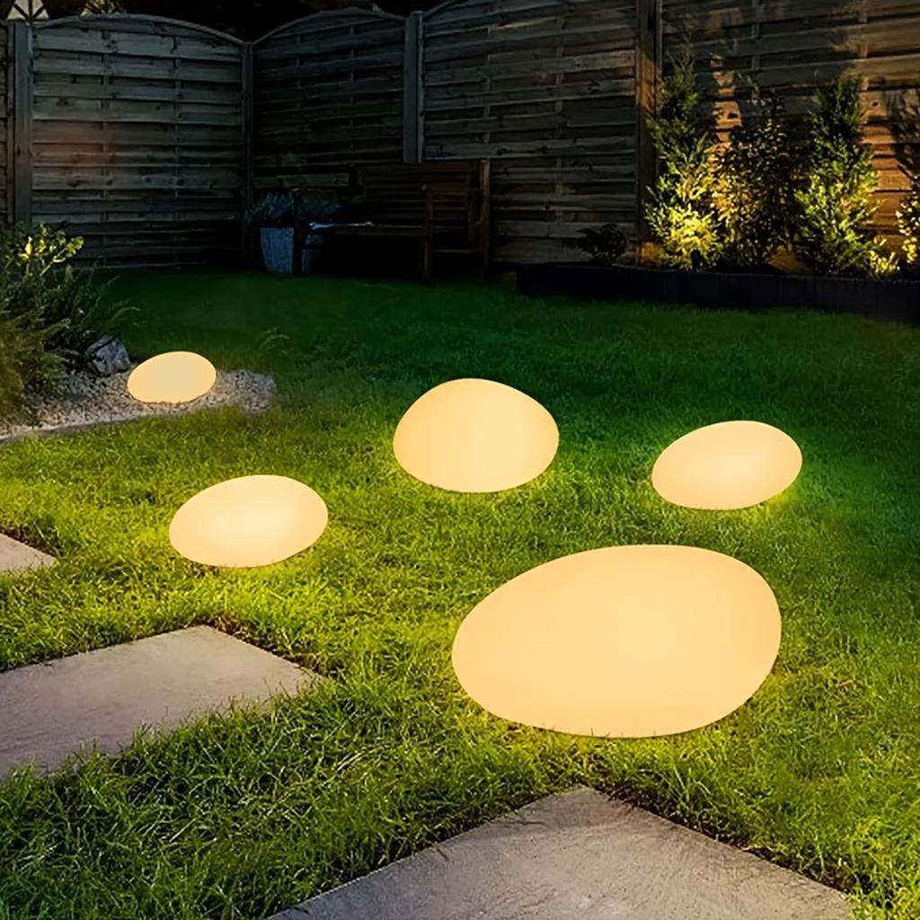 1Pcs Solar-Powered Pebble Garden Decorative Lights, Warm/White Light, Outdoor Patio Walkway Garden Decorations